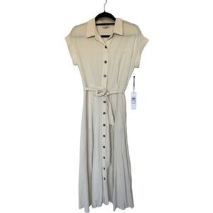 NWT Calvin Klein Cream Pleated Belted short sleeve Maxi Dress size 6